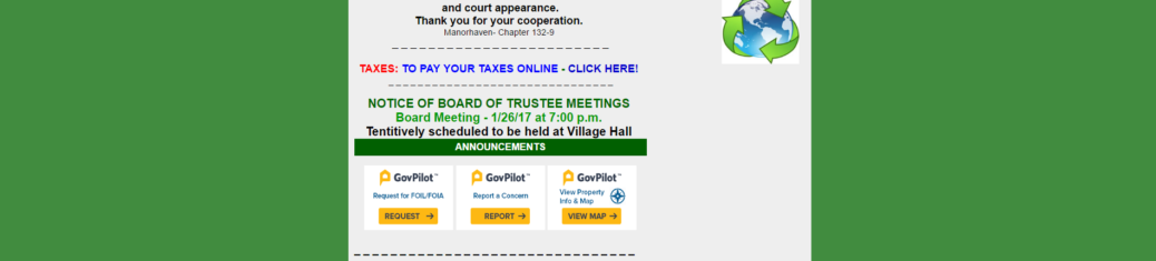 GovPilot processes are prominently displayed on Manorhaven, NY's official website.