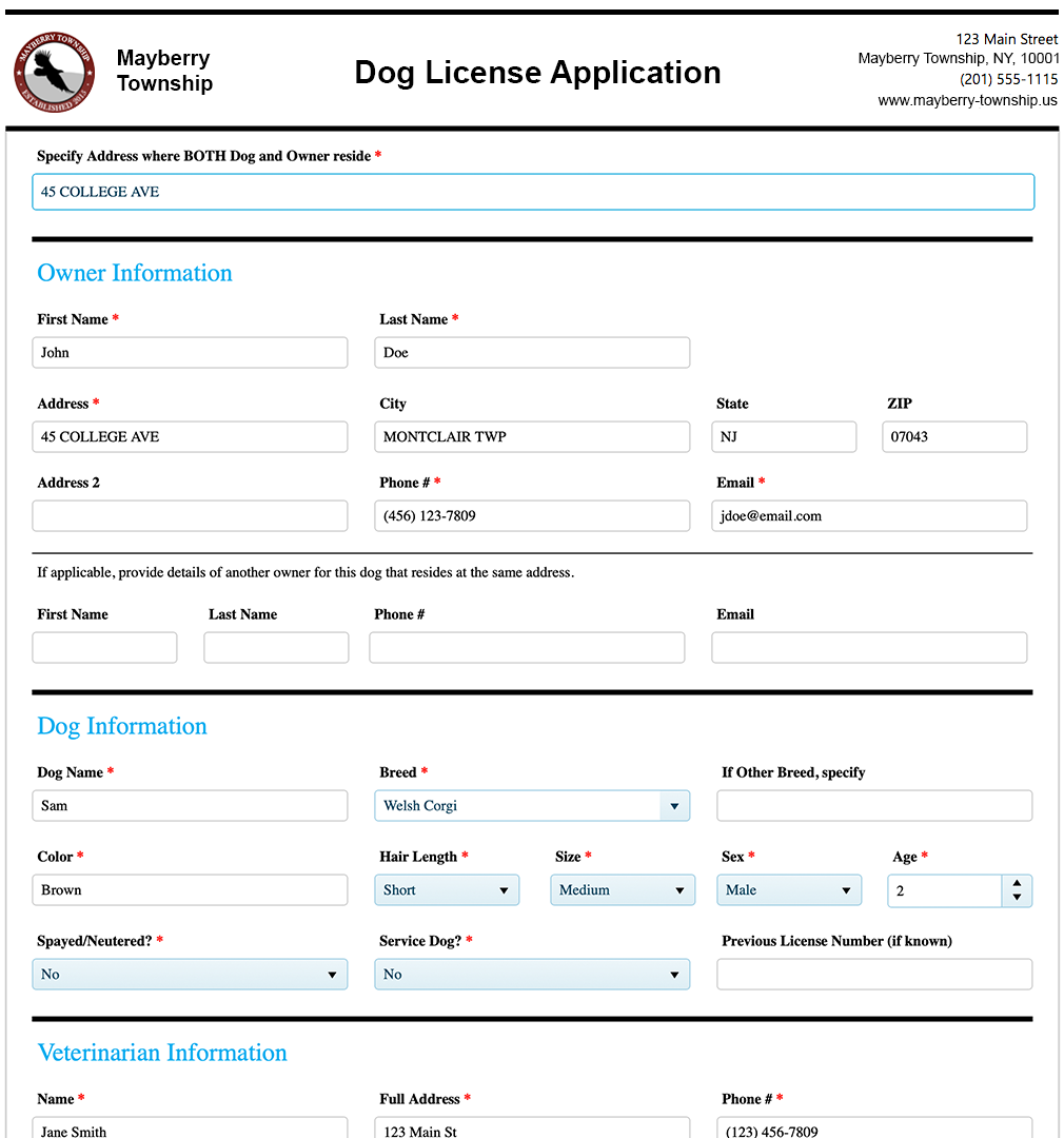 Animal License Software GovPilot Dog License Application