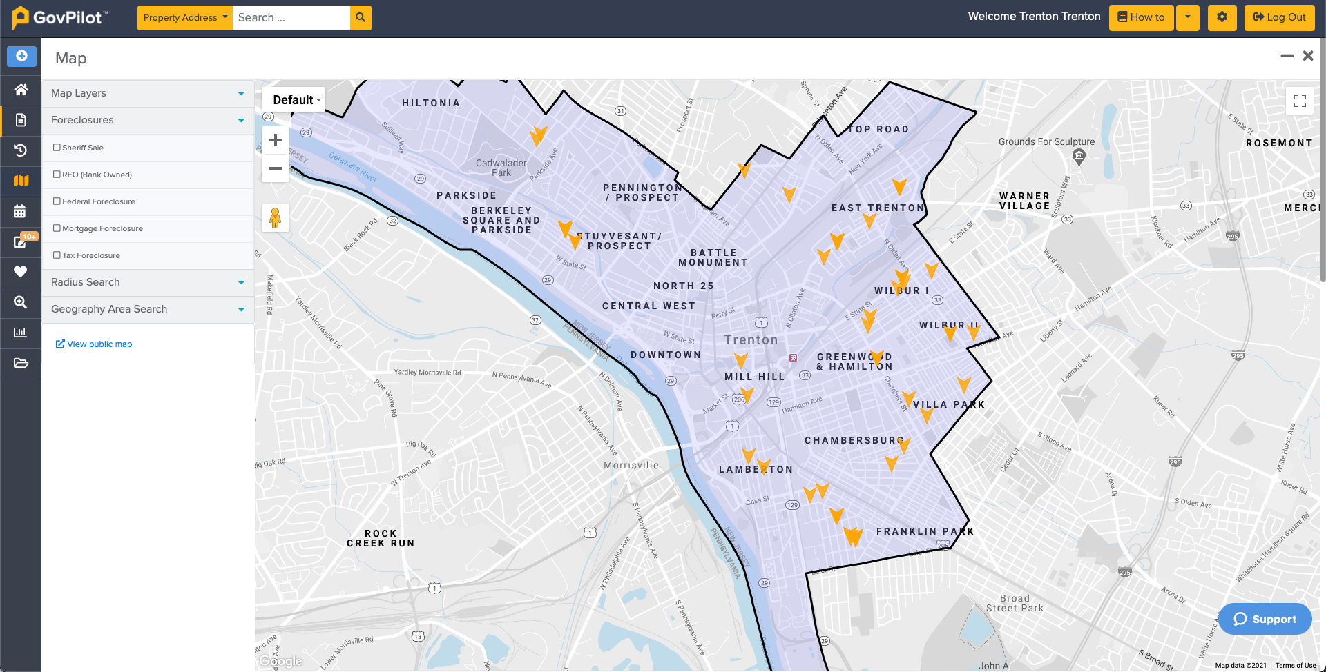 One view of the way GIS maps can be displayed on the GovPilot platform.